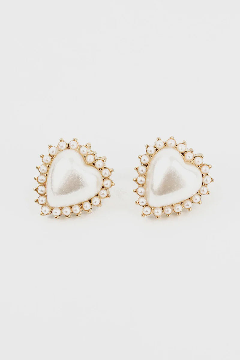 Pearl Heart Stud Earrings