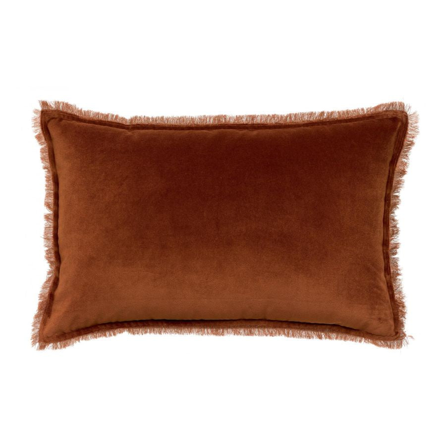 Fara Plain Cotton Velvet Cushion / Caramel