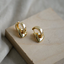 Load image into Gallery viewer, Chunky Gold Plated Hoops Drop Hearts