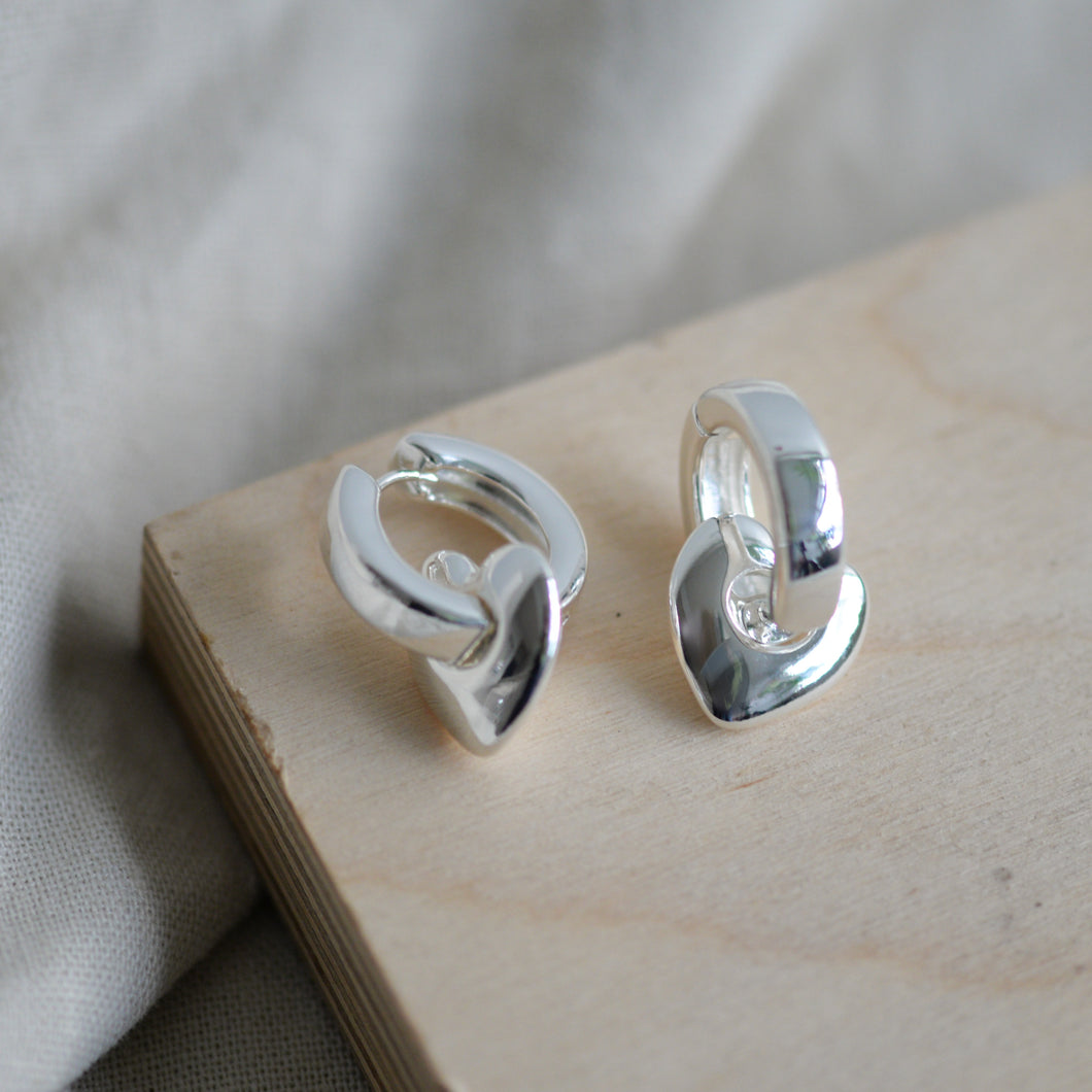 Chunky Silver Plated Hoops Drop Hearts