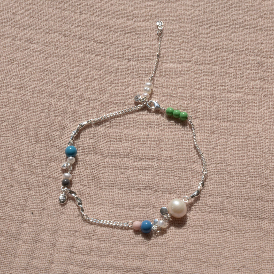 Crystal and Freshwater Pearl Ankle Chain / Silver or Gold