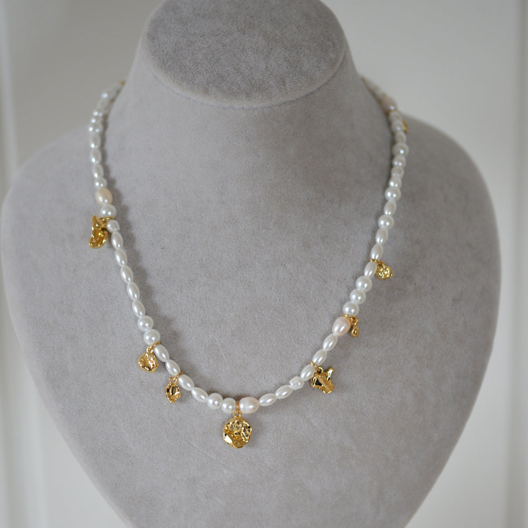 Intent Pearl and Gold Plated Charm Necklace