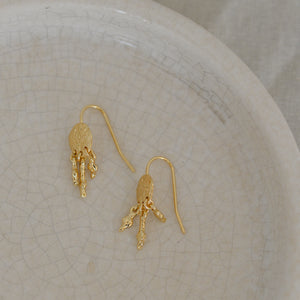 Stefania Floral Pendant Hook Earrings in Gold