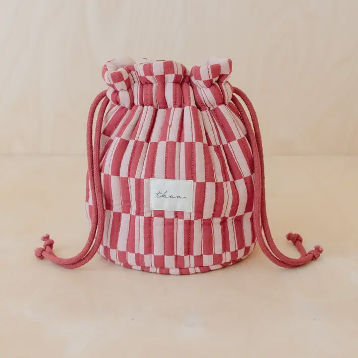 Quilted Cotton Rose Checkerboard Wash Bag