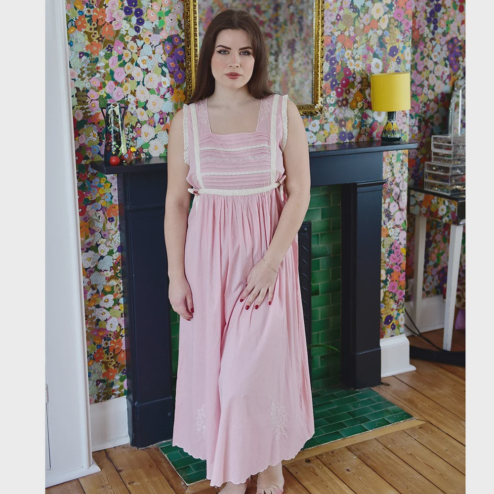 Green Cotton Broderie Anglaise Traditional Long Nightdress