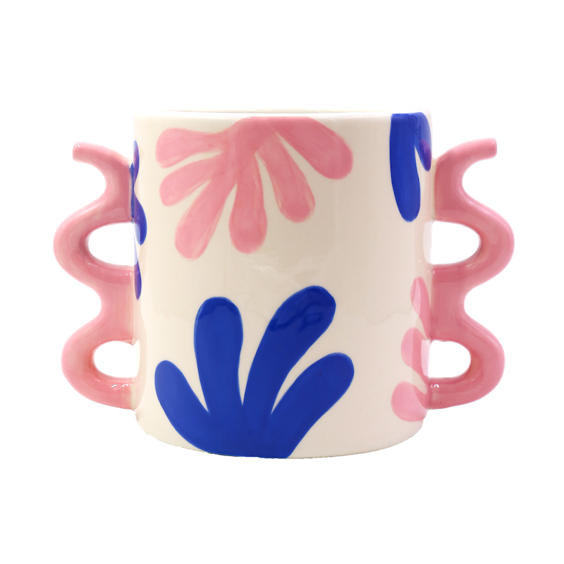 Luca Painted Plant Pot / Pink and Blue