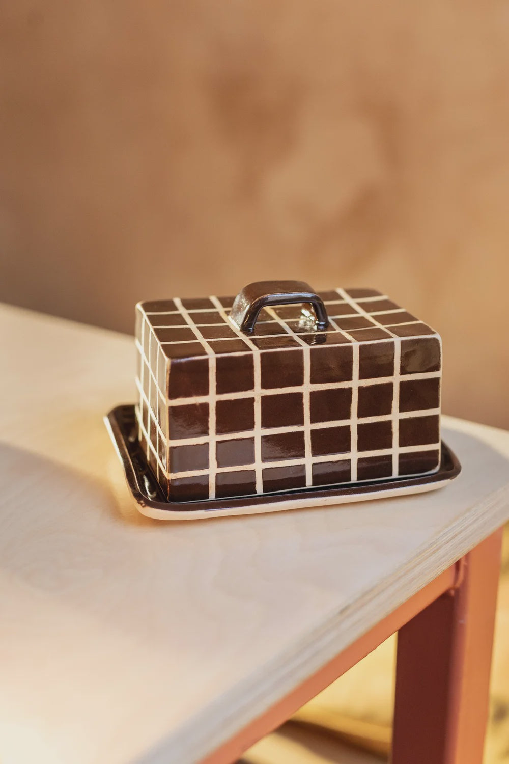 Brown Grid Butter Dish