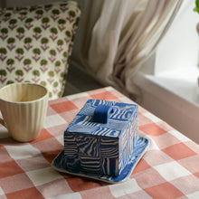 Load image into Gallery viewer, Cobalt Blue Striped Butter Dish