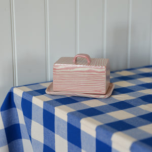 Pink Striped Butter Dish