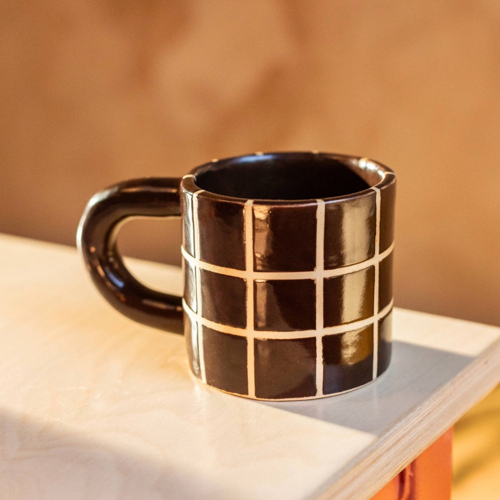 Brown Grid Chunky Mug