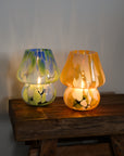 Portable LED Glass Mushroom Lamp / Green Blue