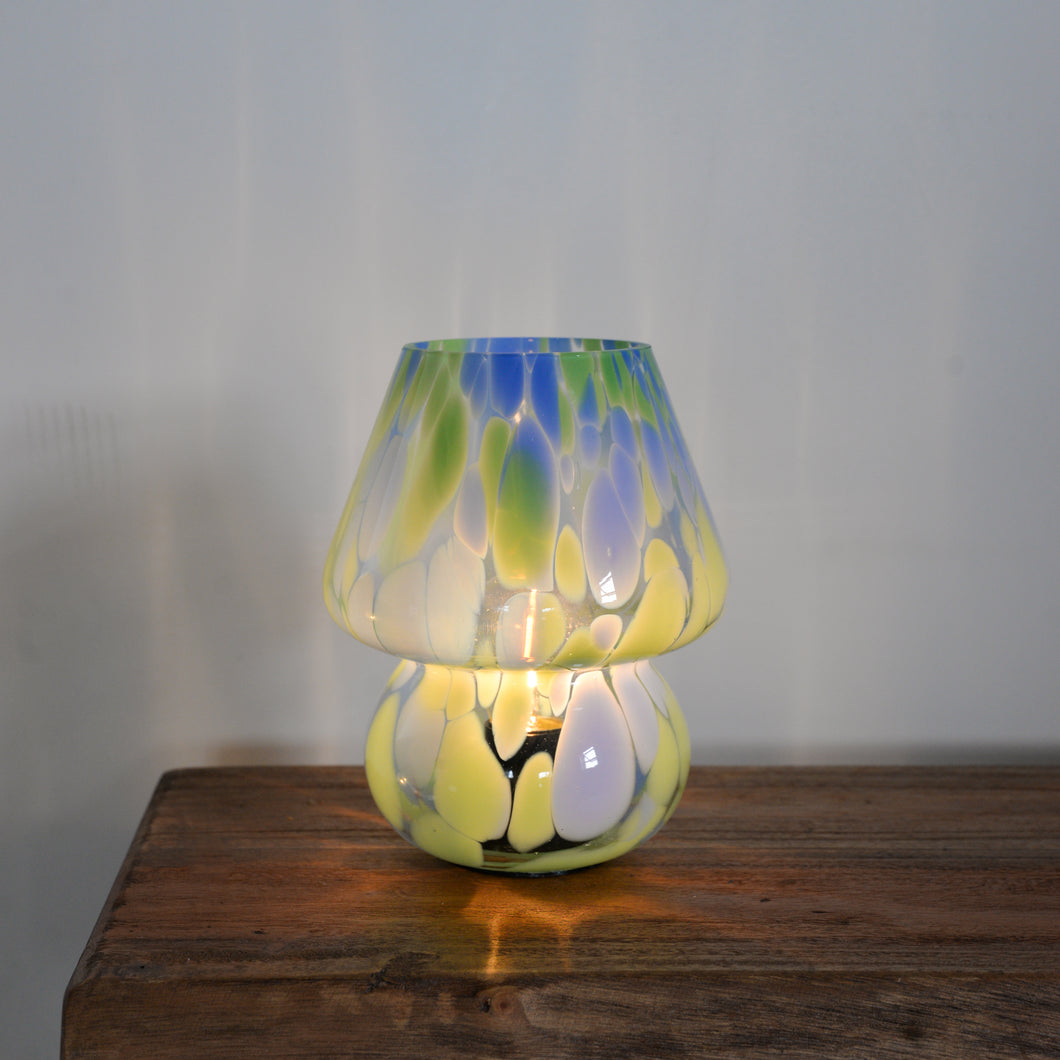 Portable LED Glass Mushroom Lamp / Mint Green and Blue