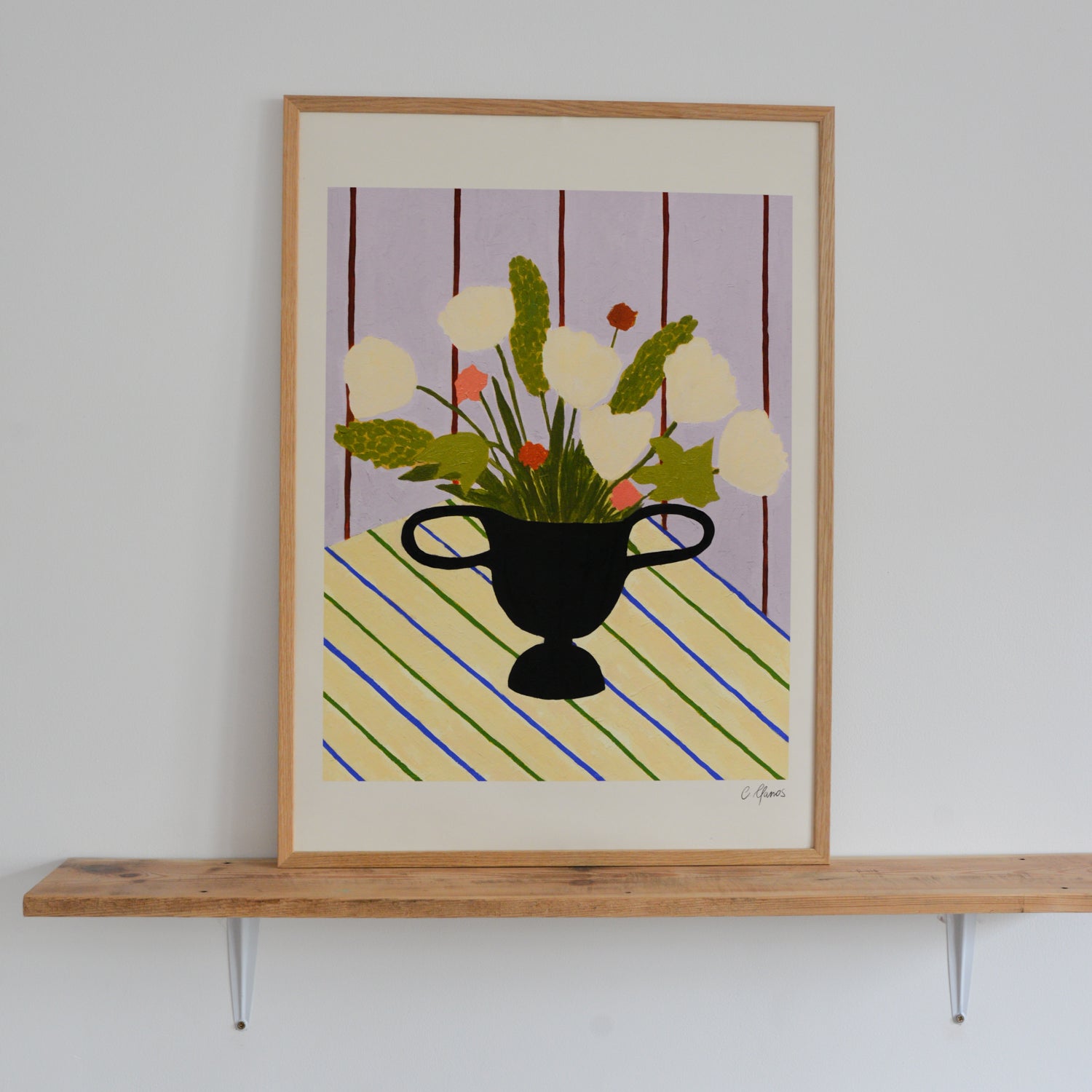 Carla Llanos: Flowers on Striped Cloth