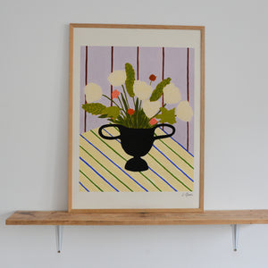 Carla Llanos: Flowers on Striped Cloth