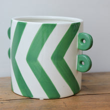 Load image into Gallery viewer, Felipe Painted Plant Pot / Green Stripe