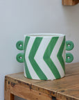 Felipe Painted Plant Pot / Green Stripe