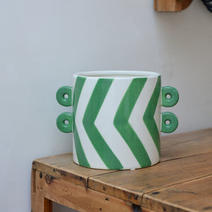 Felipe Painted Plant Pot / Green Stripe