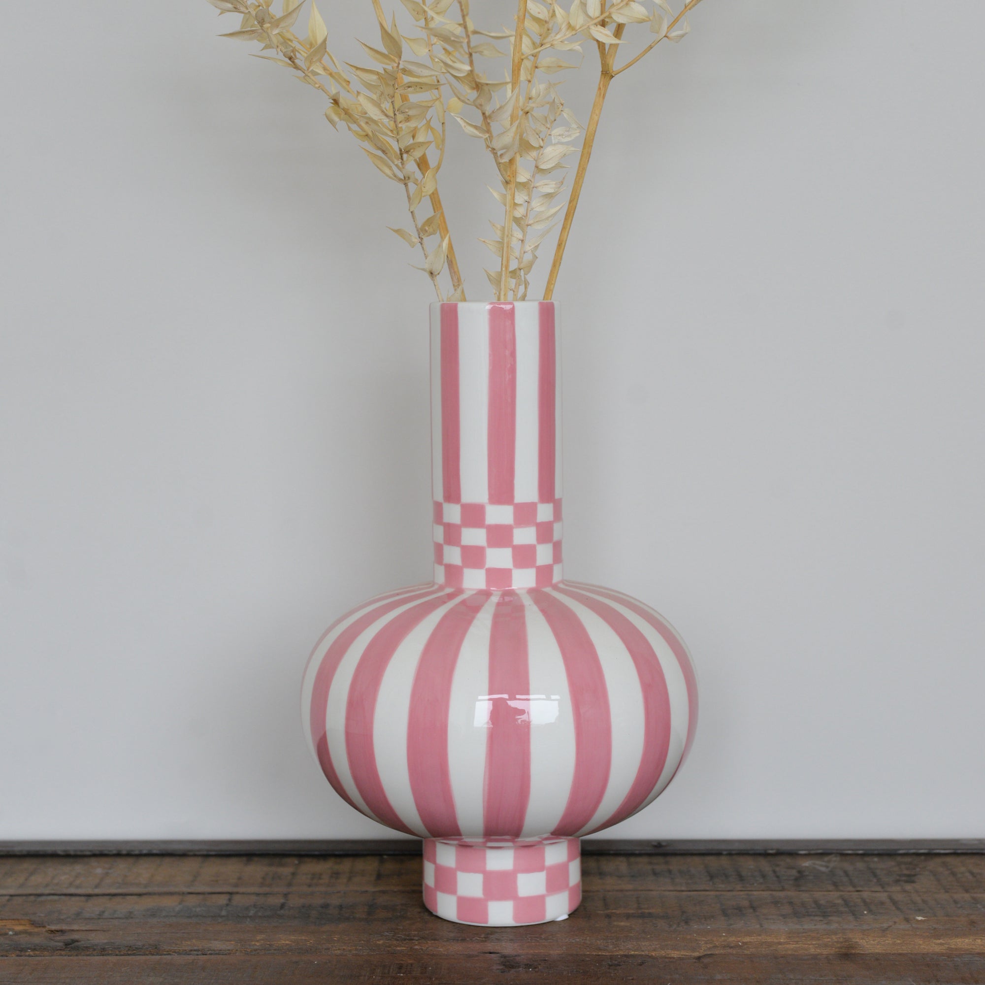 Gabriel Vase Pink Squares and Stripes