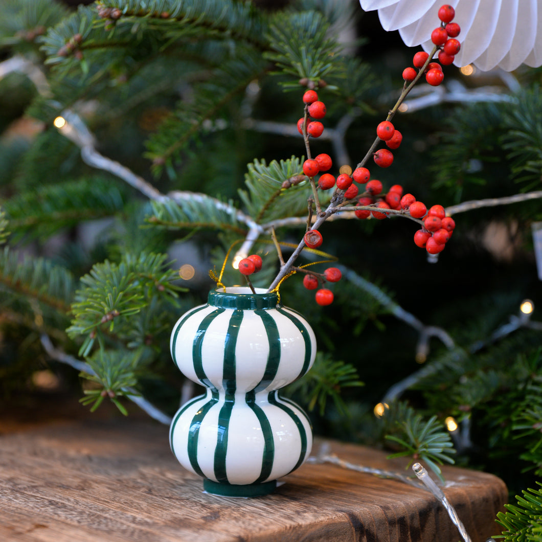 Green Stripe Augusto Vase Christmas Ornament