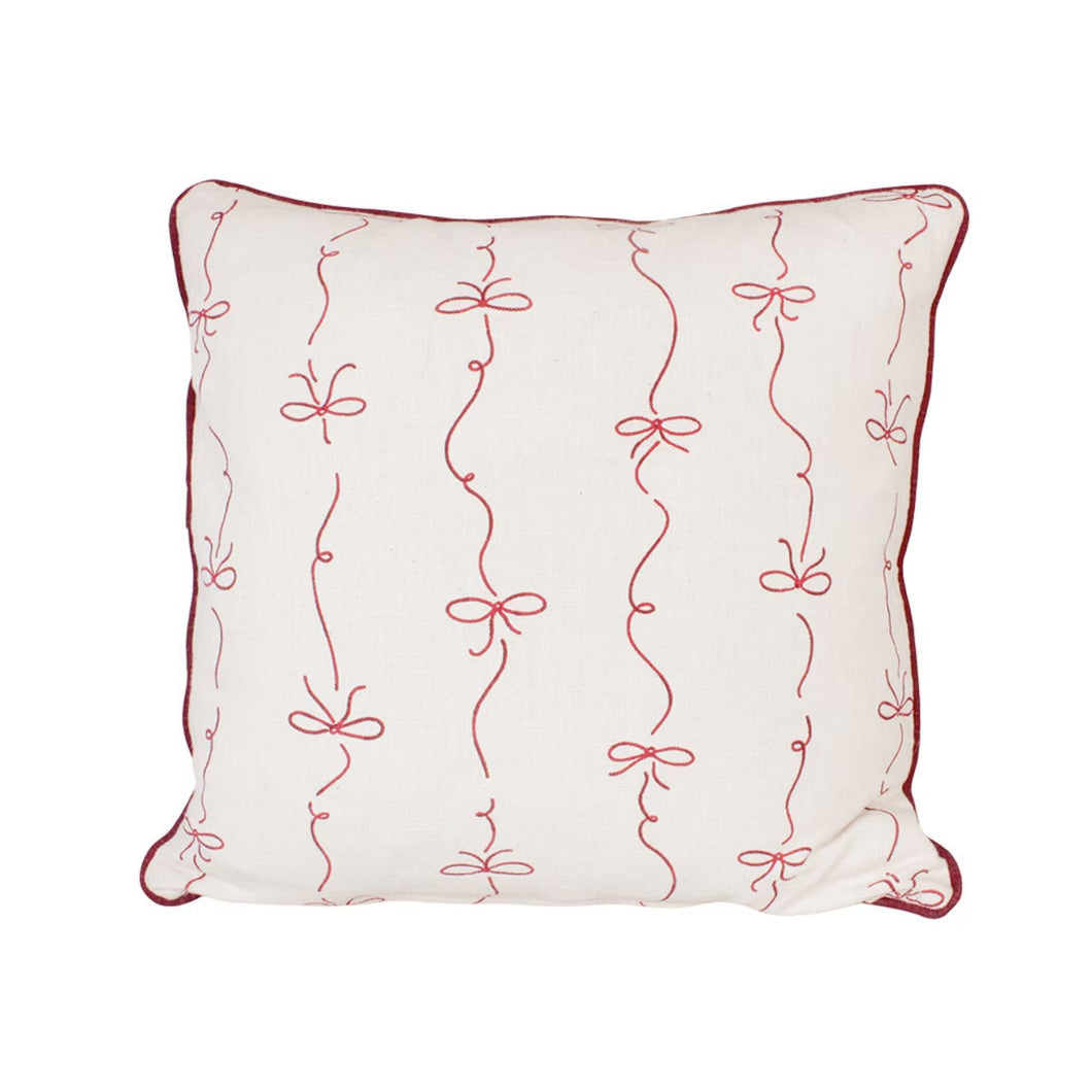 Bow Print Cushion White & Red