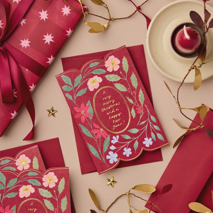 Red Flora Luxury Christmas Card