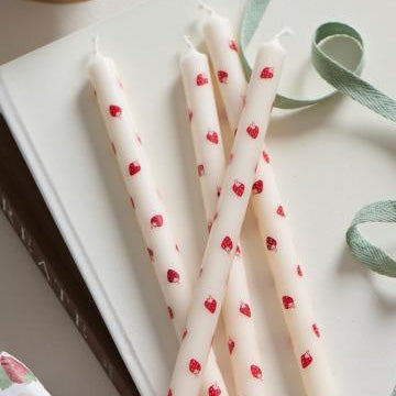 Red Strawberry Print Taper Candle