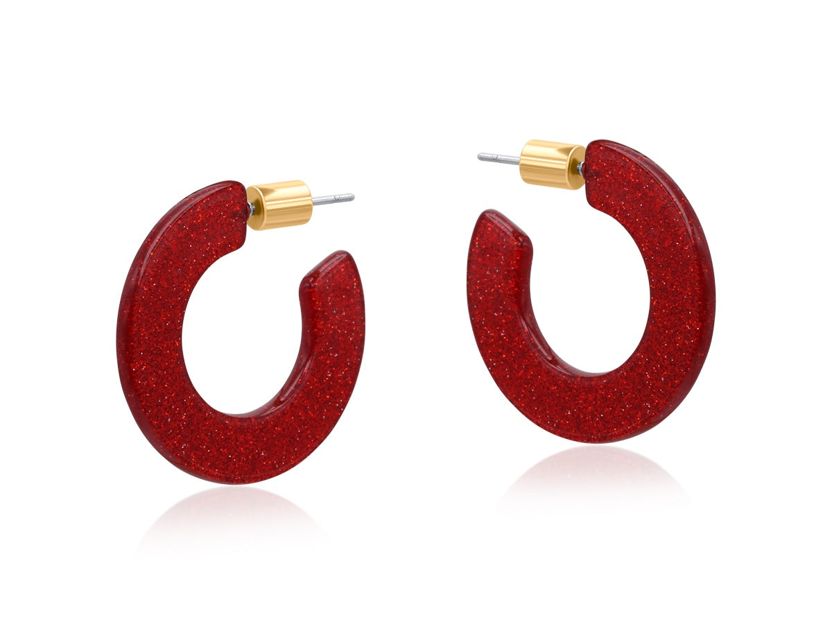 Shiny Red Resin Hoop Earrings