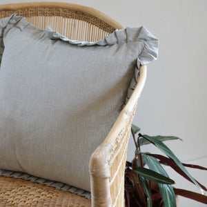 Pin Stripe Frill Cushion / Charcoal Grey