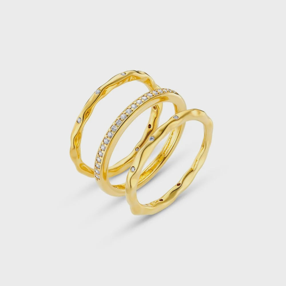 Molten Crystal Ring Stacking Set / 18K Gold Plated