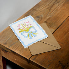 Load image into Gallery viewer, Hand-painted Blue Bow Card