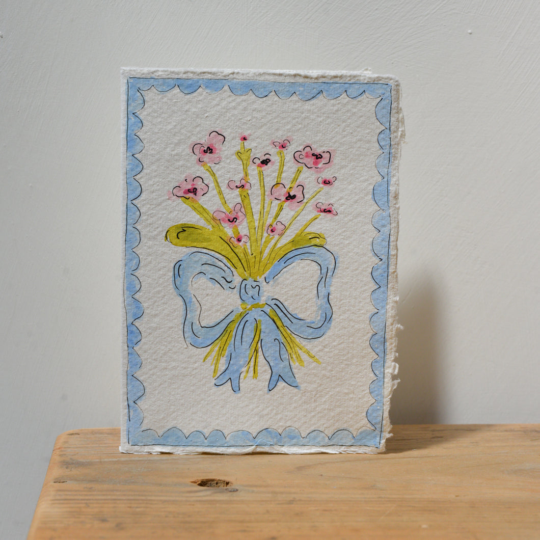 Hand-painted Blue Bow Card