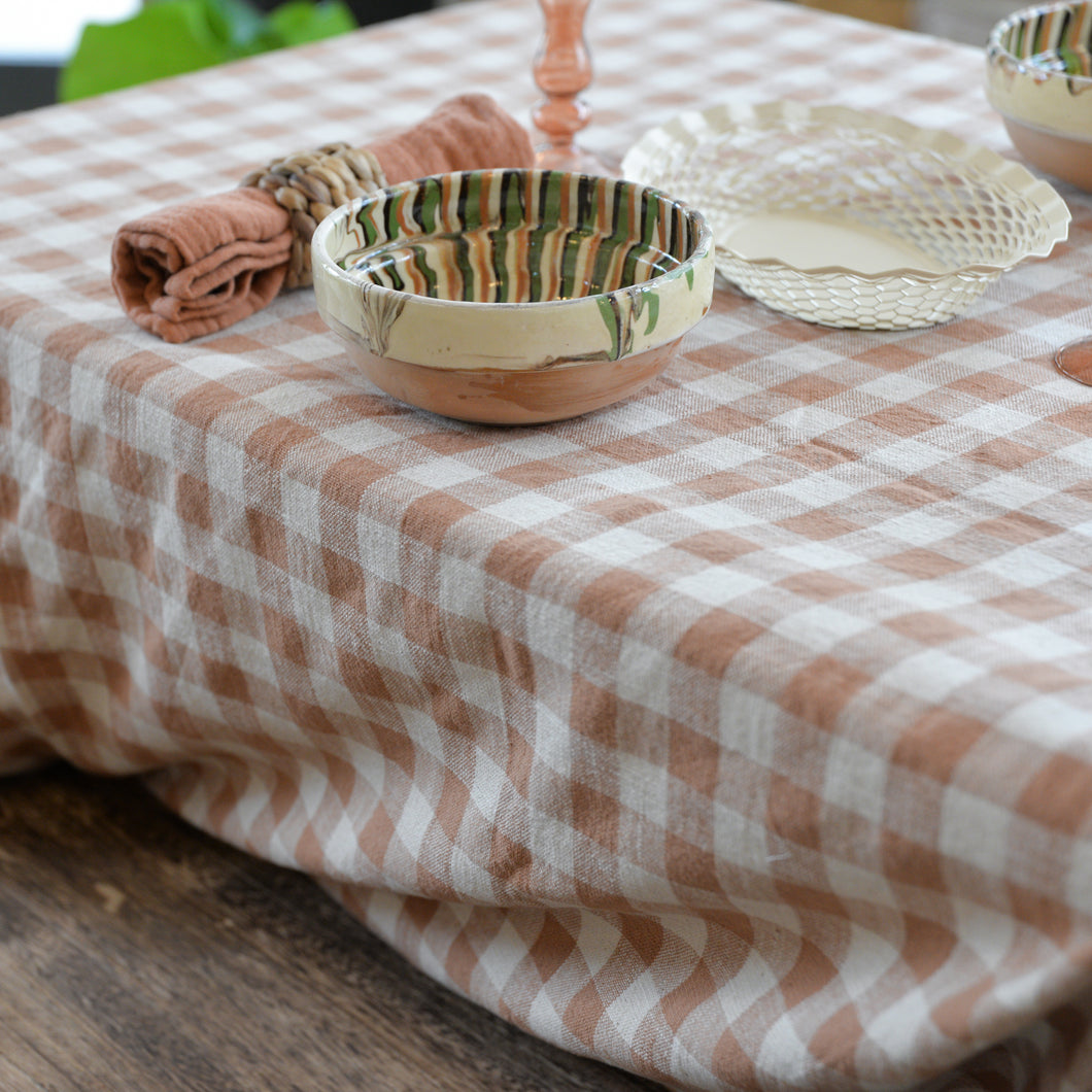 Gingham Cotton Tablecloth / Rust Brown