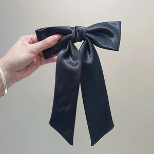 Long Satin Hair Bow / Burgandy, Black or Cream