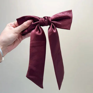 Long Satin Hair Bow / Burgandy, Black or Cream