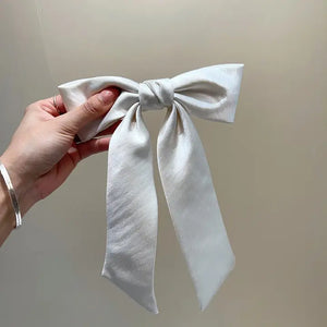 Long Satin Hair Bow / Burgandy, Black or Cream