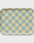 Checkered Rectangular Serving Tray / Sea foam Lemon