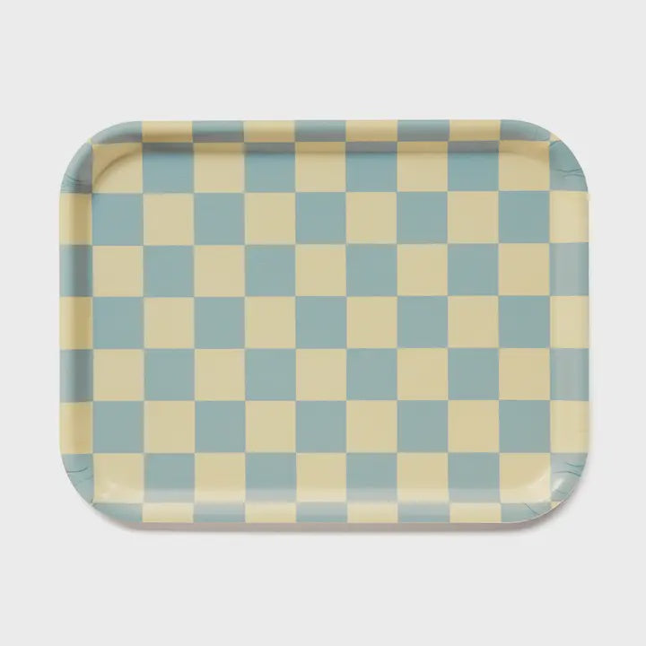 Checkered Rectangular Serving Tray / Sea foam Lemon