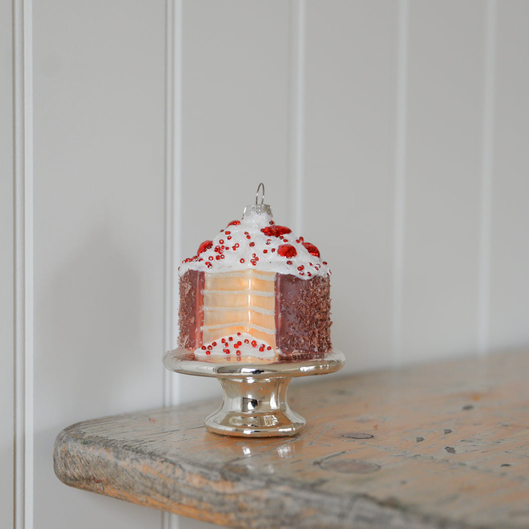 Forest Cherry Cake Glass Tree Ornament