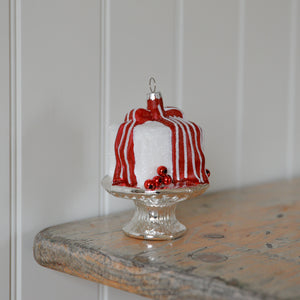 Red and White Glass Cake Ornament