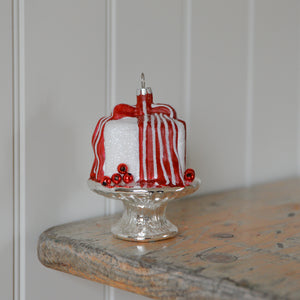 Red and White Glass Cake Ornament