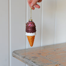 Load image into Gallery viewer, Strawberry Ice Cream Cone Glass Tree Decoration