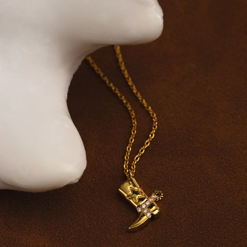 Cowboy Boot Charm Necklace / 18K Gold Plated