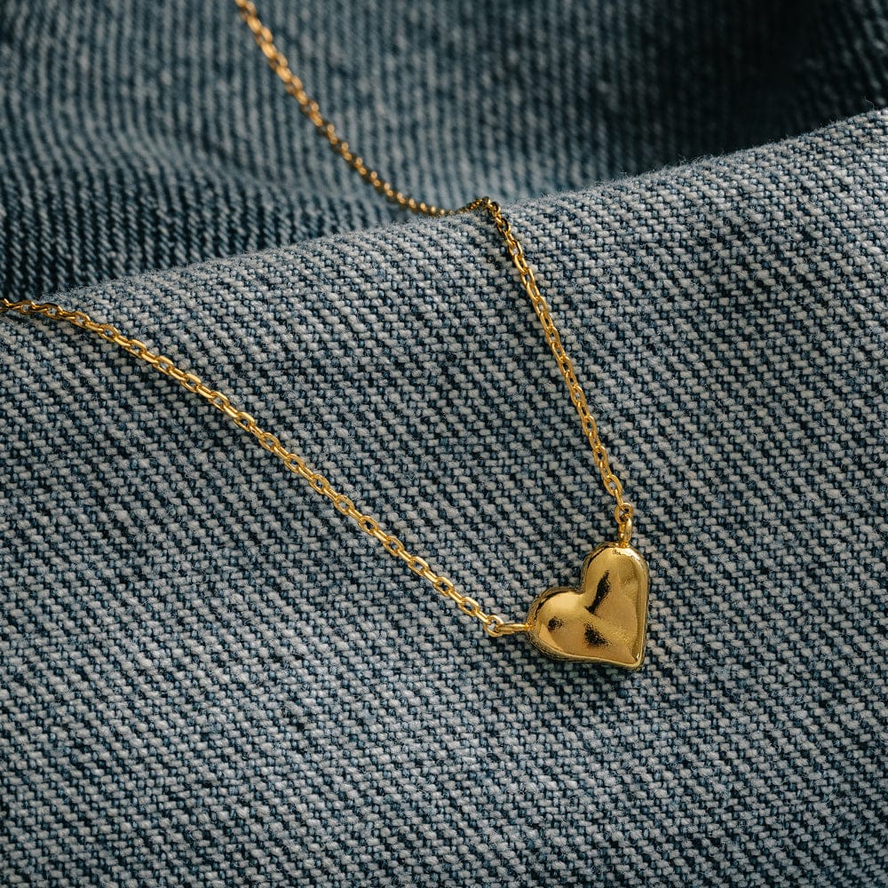 Molten Mini Heart Chain Necklace / 18K Gold Plated