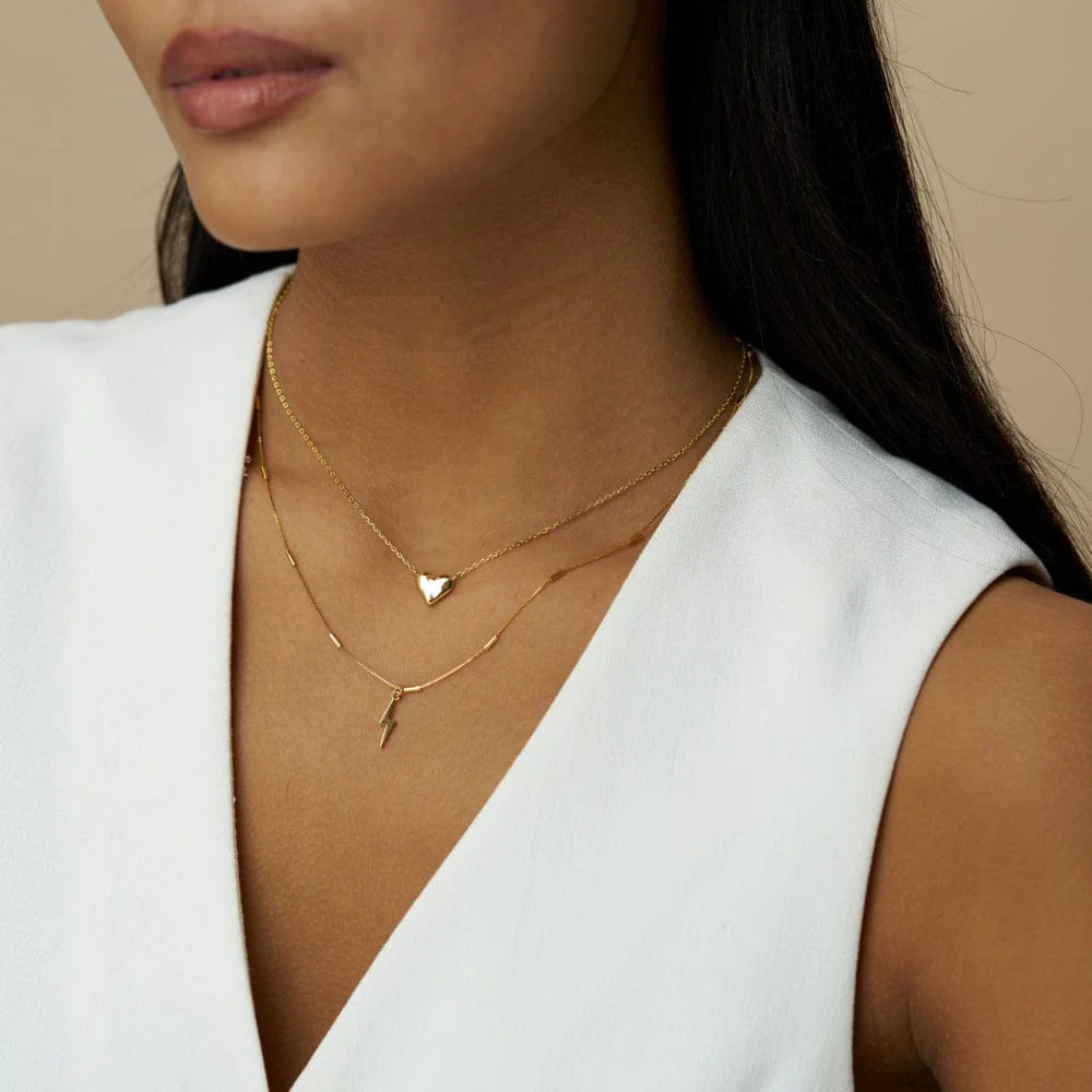 Molten Mini Heart Chain Necklace / 18K Gold Plated