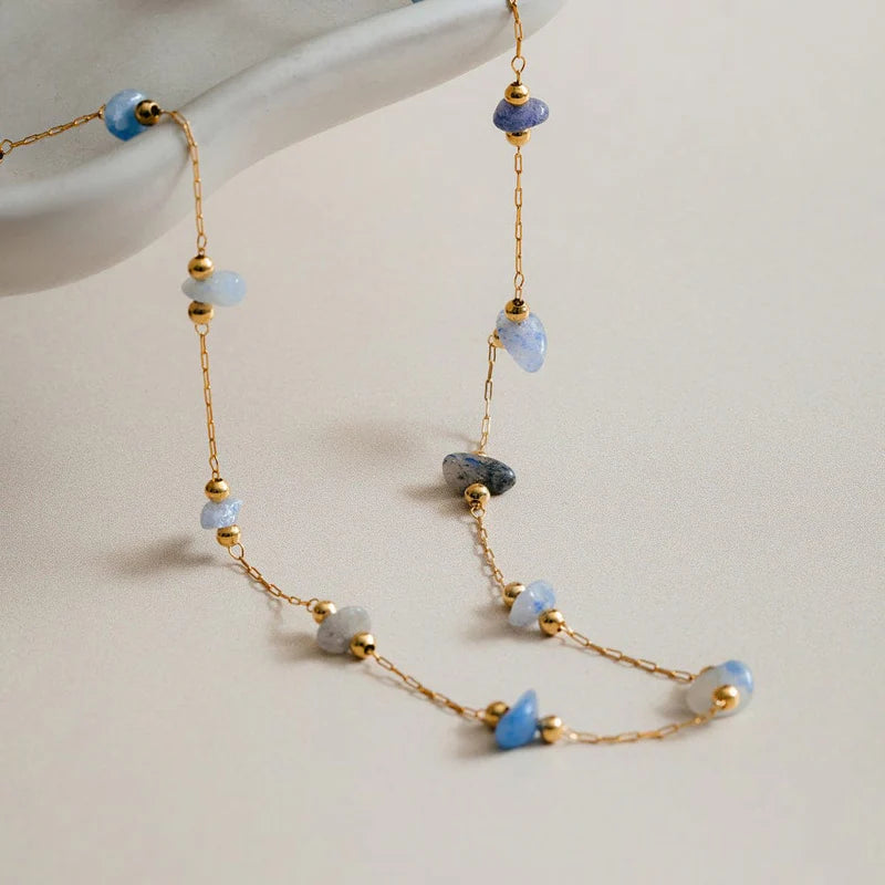 Semi-Precious Sodalite Gemstone Chain Necklace / 18K Gold Plated