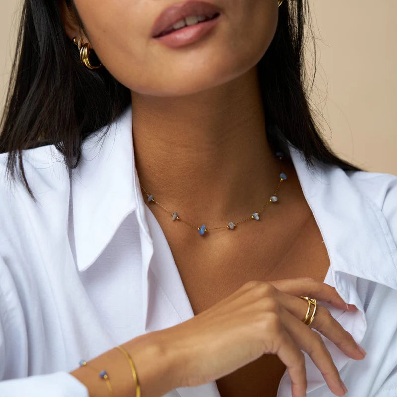 Semi-Precious Sodalite Gemstone Chain Necklace / 18K Gold Plated