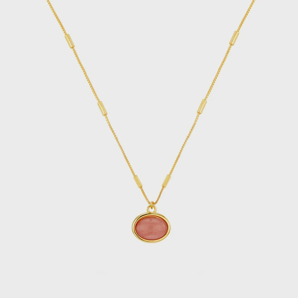 Pink Jade Charm Necklace / 18K Gold Plated