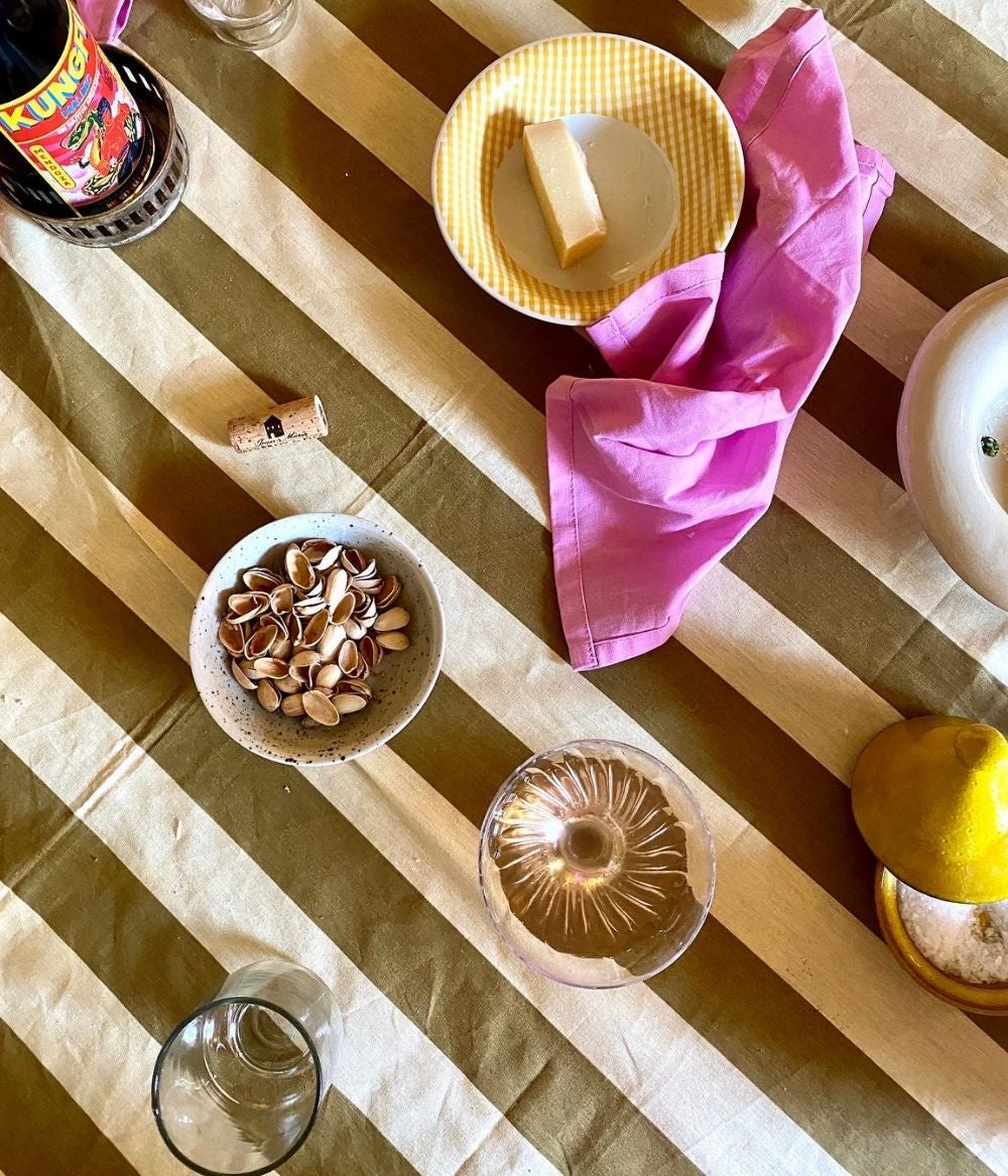 Olive Green and Yellow Stripe Table Cloth Simona