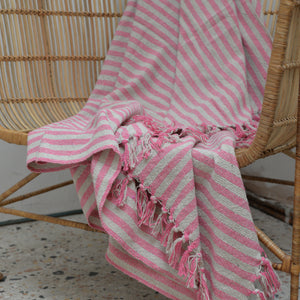 Recycled Cotton Pink Striped Throw