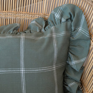 Alma Green Square Ruffle Edge Cushion Check Pattern